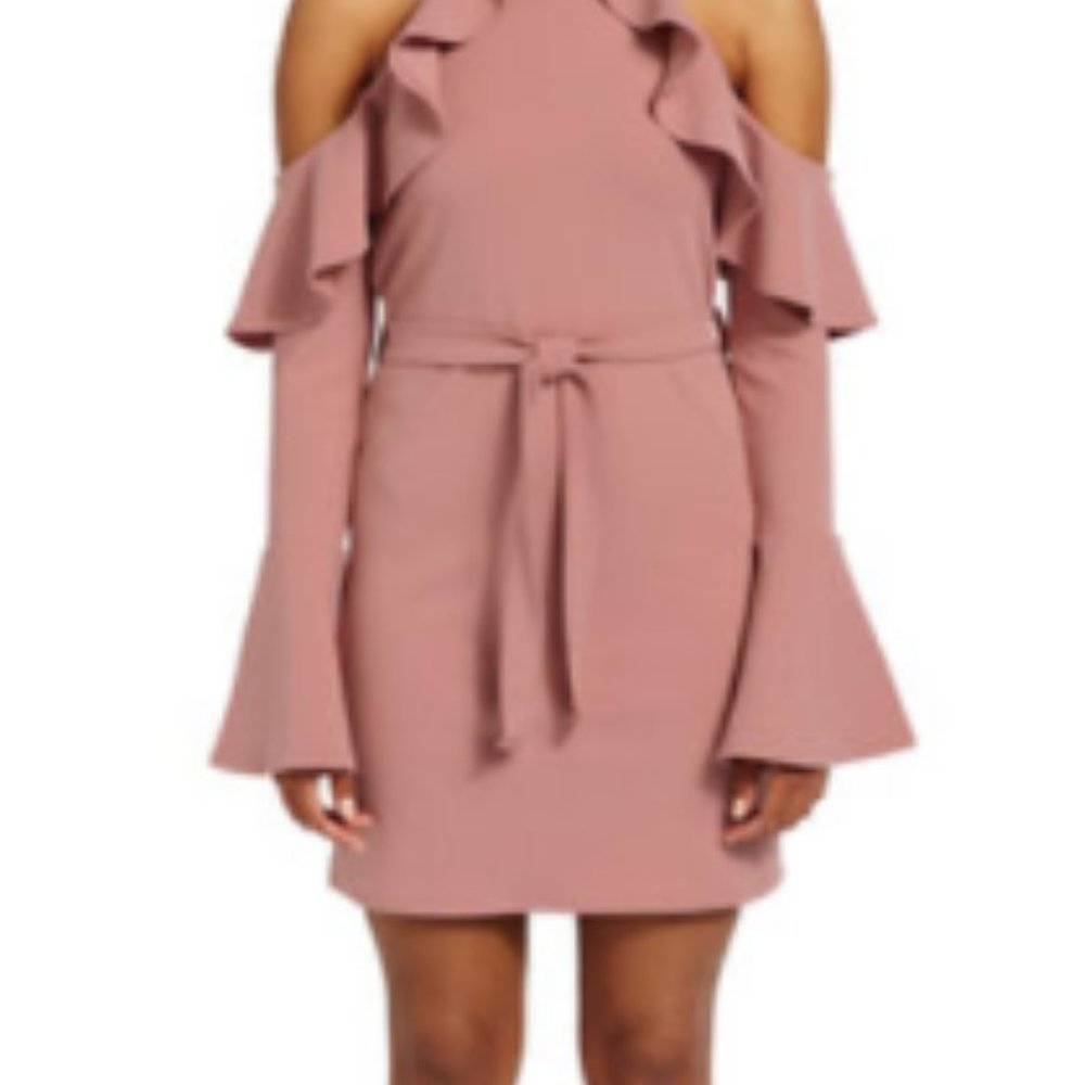 Missguided Cold-Shoulder Ruffle Mini Dress-PINK - Picture 2 of 2